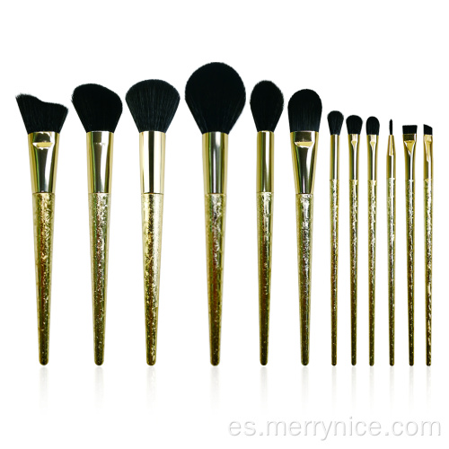 Colección de pinceles de maquillaje de oro de lujo de 12 piezas